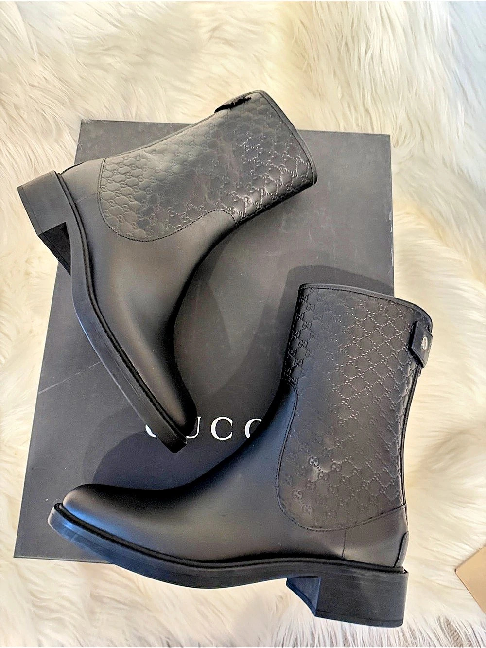 GG  MicroGuccissima Monogram Black Ankle Boots size 38